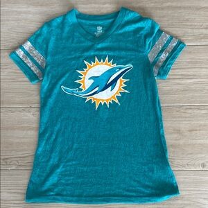 Miami Dolphins Burnout T-Shirt with Metallic Arm Bands Kid Large or Women Small